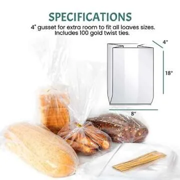Reusable Plastic Bread Bags for Homemade Bread - 50 Pack Clear Bag with Ties For An Airtight Moisture-free Preservation and Storage - Loaf Bags for Home Bakers and Bakery Owners