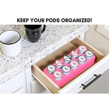 Polar Whale Coffee Pink Pod Storage Deluxe Organizer Tray Drawer Insert for Kitchen Home Office Waterproof Washable 4.5 X 11.75 Inches Holds 10 Compatible with Keurig K-Cup