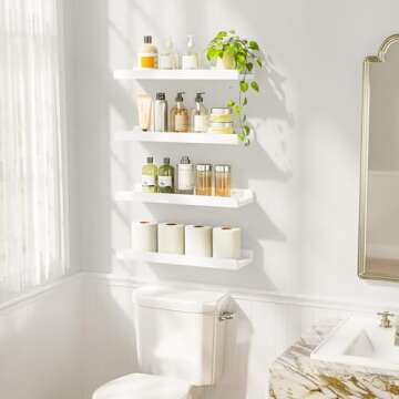 Love-KANKEI White Floating Shelves for Wall Set of 4, Wood Wall Shelves with Lip,15.6 Inch Rustic Ha...