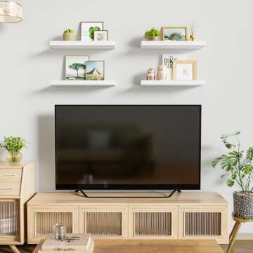 Love-KANKEI White Floating Shelves for Wall Set of 4, Wood Wall Shelves with Lip,15.6 Inch Rustic Hanging Shelves for Bedroom Bathroom Living Room Kitchen Nursery Display