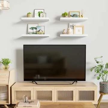 Love-KANKEI White Floating Shelves for Wall Set of 4, Wood Wall Shelves with Lip,15.6 Inch Rustic Hanging Shelves for Bedroom Bathroom Living Room Kitchen Nursery Display