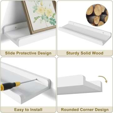 Love-KANKEI White Floating Shelves for Wall Set of 4, Wood Wall Shelves with Lip,15.6 Inch Rustic Hanging Shelves for Bedroom Bathroom Living Room Kitchen Nursery Display