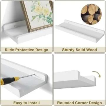 Love-KANKEI White Floating Shelves for Wall Set of 4, Wood Wall Shelves with Lip,15.6 Inch Rustic Hanging Shelves for Bedroom Bathroom Living Room Kitchen Nursery Display