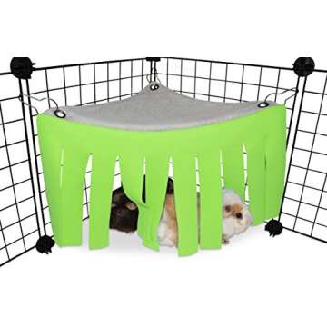 Corner Fleece Forest Hideout for Guinea Pigs, Ferrets, Chinchillas, Hedgehogs, Dwarf Rabbits and Other Small Pets - Accessories and Toys (Green/Gray)