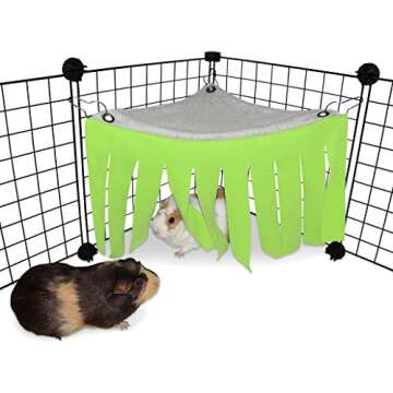 Corner Fleece Forest Hideout for Guinea Pigs, Ferrets, Chinchillas, Hedgehogs, Dwarf Rabbits and Other Small Pets - Accessories and Toys (Green/Gray)