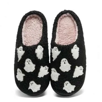 Halloween Slippers for Women Retro Soft Cozy Comfy Plush Lightweight Ghost Face Slippers Slip-on Ind...