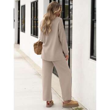 ANRABESS Women 2 Piece Outfits Oversized Loose Waffle Knit Sweater Set 2024 Fall Trendy Matching Lounge Sets Cozy Clothes khaki Small