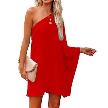Jhsnjnr Womens Sexy Date Night Dresses Flowy Batwing Sleeve Mini Dress One Shoulder Vacation Dress R...