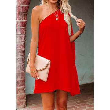 Jhsnjnr Womens Sexy Date Night Dresses Flowy Batwing Sleeve Mini Dress One Shoulder Vacation Dress Red