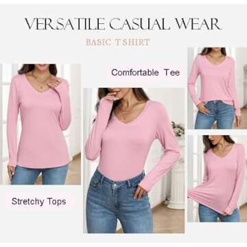 Zeagoo Pink Long Sleeve Shirts for Women V Neck Tshirts Loose Fit Fall Tops S