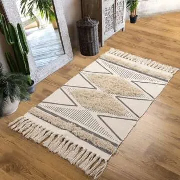 LEEVAN Bathroom Rug 2'x3' Boho Kitchen Rug Washable Tufted Geometric Rugs with Tassels Farmhouse Laundry Room Rug Moroccan Woven Throw Rugs Cotton Kitchen Sink Entryway Doormat for Porch/Decor