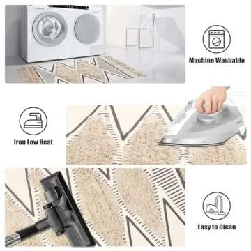 LEEVAN Bathroom Rug 2'x3' Boho Kitchen Rug Washable Tufted Geometric Rugs with Tassels Farmhouse Laundry Room Rug Moroccan Woven Throw Rugs Cotton Kitchen Sink Entryway Doormat for Porch/Decor