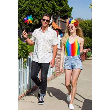 Tipsy Elves One Piece Swimsuit Womens Cute Backless Adjustable Tie Neck Bathing Suits for Women - Colorful LGBTQ Gay Pride Flag Swim Swear - Multi Colored Rainbow Bathing Suit Size Medium