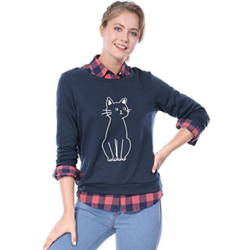 Allegra K Women's Round Neck Cat Printed Sweatshirt - Soft Casual Wear for Cat Lovers