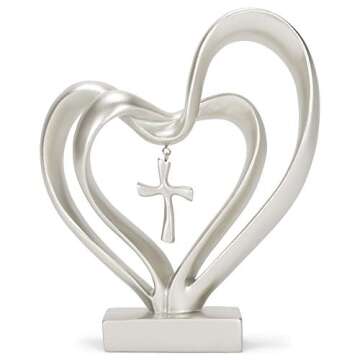 Marriage Takes Three Matte Silver Finish 13X8 inch Cross in Middle of Hearts Tabletopper