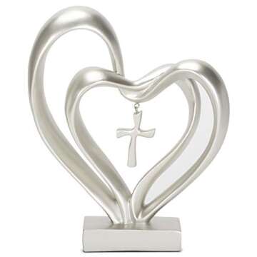 Marriage Takes Three Matte Silver Finish 13X8 inch Cross in Middle of Hearts Tabletopper