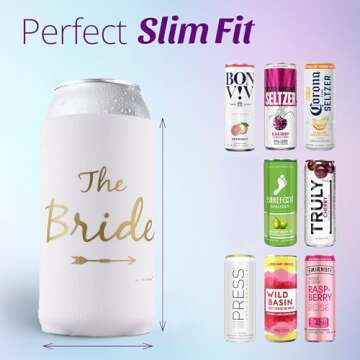 Bride Tribe Bachelorette Party Premium Skinny Can Sleeves - Insulated Neoprene Drink Holders, Fit Slim Spiked Hard Seltzer Beer Cans for Decorations, Supplies, Favors (Pink)