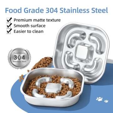 Metal Slow Feeder Dog Bowls 5 Cups for Large Bleed, Food-Grade 304 Stainless Steel with Non-Slip Silicone Base, Dishwasher Safe, for Dry, Wet, or Raw Food