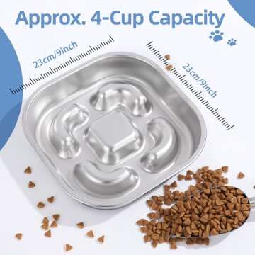 Metal Slow Feeder Dog Bowls 5 Cups for Large Bleed, Food-Grade 304 Stainless Steel with Non-Slip Silicone Base, Dishwasher Safe, for Dry, Wet, or Raw Food