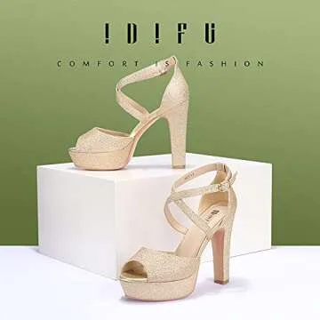 IDIFU Women's Platform Strappy Chunky High Heels Dress Sandals Peep Toe Wedding Party Evening Shoes ...