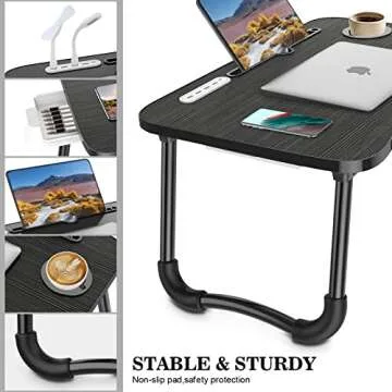Zapuno Laptop Lap Desk, Foldable Laptop Table Tray with 4 USB Ports Storage Drawer and Cup Holder, Laptop Bed Desk Laptop Stand for Bed Lap Tray Portable Standing Table