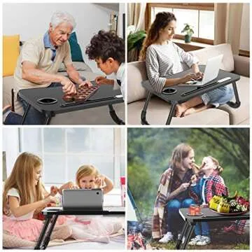 Zapuno Laptop Lap Desk, Foldable Laptop Table Tray with 4 USB Ports Storage Drawer and Cup Holder, Laptop Bed Desk Laptop Stand for Bed Lap Tray Portable Standing Table