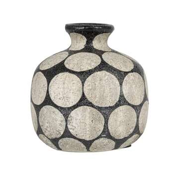 Creative Co-Op Terracotta Vase with Wax Relief Dots, Black and Natural