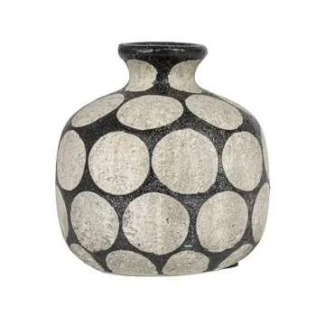 Creative Co-Op Terracotta Vase with Wax Relief Dots, Black and Natural