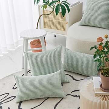 Home Brilliant Decorative Spring Pillow Cover Rectangle Lumbar Striped Corduroy Solid Oblong Pillowcase for Sofa Kids Toddler Sage Green, 12 x 20, Mint