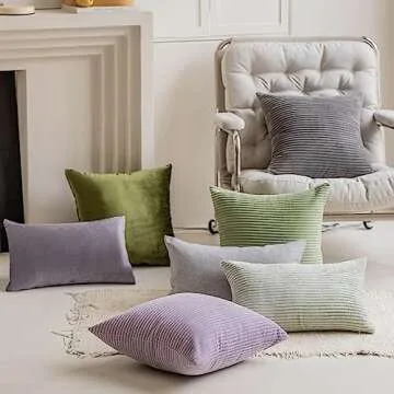 Home Brilliant Decorative Spring Pillow Cover Rectangle Lumbar Striped Corduroy Solid Oblong Pillowcase for Sofa Kids Toddler Sage Green, 12 x 20, Mint