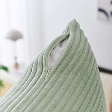Home Brilliant Decorative Spring Pillow Cover Rectangle Lumbar Striped Corduroy Solid Oblong Pillowcase for Sofa Kids Toddler Sage Green, 12 x 20, Mint