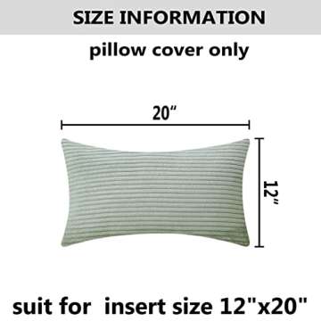 Home Brilliant Decorative Spring Pillow Cover Rectangle Lumbar Striped Corduroy Solid Oblong Pillowcase for Sofa Kids Toddler Sage Green, 12 x 20, Mint