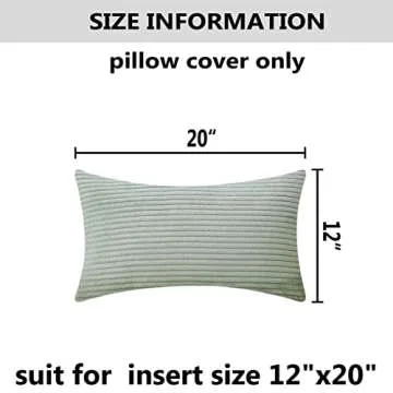 Home Brilliant Decorative Spring Pillow Cover Rectangle Lumbar Striped Corduroy Solid Oblong Pillowcase for Sofa Kids Toddler Sage Green, 12 x 20, Mint