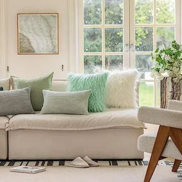 Home Brilliant Decorative Spring Pillow Cover Rectangle Lumbar Striped Corduroy Solid Oblong Pillowcase for Sofa Kids Toddler Sage Green, 12 x 20, Mint