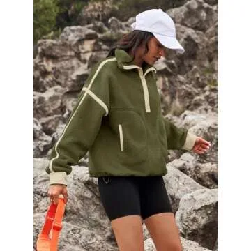 Yanekop Womens 1/2 Zip Up Sherpa Pullover Fuzzy Fleece Sweatshirt Fluffy Lapel Outerwear with Pockets