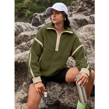 Yanekop Womens 1/2 Zip Up Sherpa Pullover Fuzzy Fleece Sweatshirt Fluffy Lapel Outerwear with Pockets