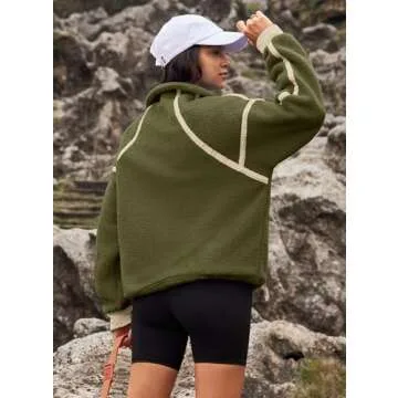 Yanekop Womens 1/2 Zip Up Sherpa Pullover Fuzzy Fleece Sweatshirt Fluffy Lapel Outerwear with Pockets