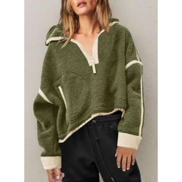 Yanekop Womens 1/2 Zip Up Sherpa Pullover Fuzzy Fleece Sweatshirt Fluffy Lapel Outerwear with Pockets