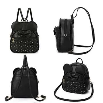 KL928 Girls Mini Backpack Bowknot Polka Dot Cute Daypacks Convertible Shoulder Bag Purse for Women (Black)