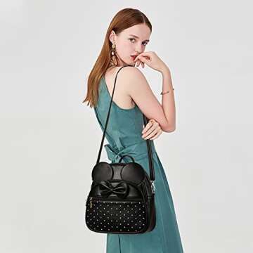 KL928 Girls Mini Backpack Bowknot Polka Dot Cute Daypacks Convertible Shoulder Bag Purse for Women (Black)