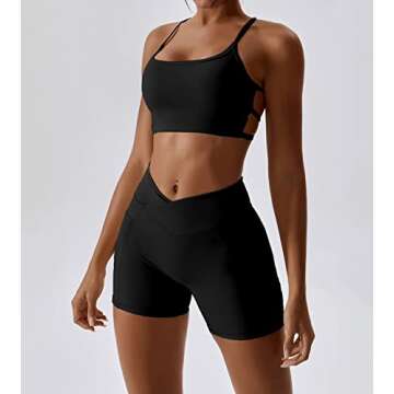 Workout Sets for Womem 2 Piece Criss Cross Back Sport Bra Cross Waist High Waist Booty Shorts with P...
