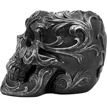 DWK Skull Victorian Gothic Decorative Pen Holder | Goth Office Supplies and Black Desk Organizers and Accessories | Gothic Halloween Desk Decorations - 5"