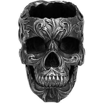 DWK Skull Victorian Gothic Decorative Pen Holder | Goth Office Supplies and Black Desk Organizers and Accessories | Gothic Halloween Desk Decorations - 5"