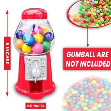 Hammont Gumball Machine - Mini 5" Plastic Bubble Gum Machine - Small Set of Red Bubblegum Vending Di...