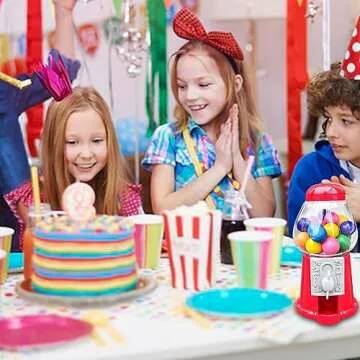 Hammont Gumball Machine - Mini 5" Plastic Bubble Gum Machine - Small Set of Red Bubblegum Vending Dispensers for Kids – Novelty Fun Birthday Party Favor Idea - Fits .5" Small Gumballs - 6 Pack (14mm)