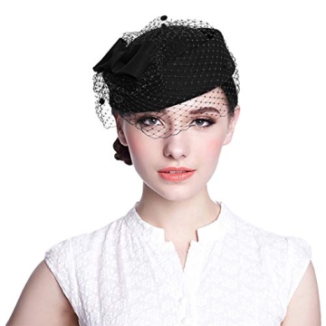 Aniwon Vintage Pillbox Fascinator Hat with Veil for Women