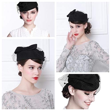 Aniwon Pillbox Hat Vintage Bow Fascinator for Women