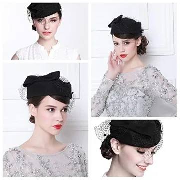 Aniwon Pillbox Hat Vintage Bow Fascinator for Women