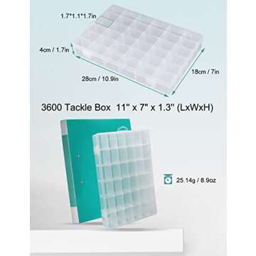 Avlcoaky Bead Organizer 2 Pack 3600 Tackle Box Organizer Clear Organizer Box 36 Grids Plastic Craft Organizer Jewelry Sewing Storage Box with Dividers