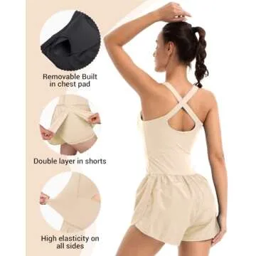 Wenlia Women's Athletic Romper - Padded Bra Sleeveless One Piece Outfit for Summer